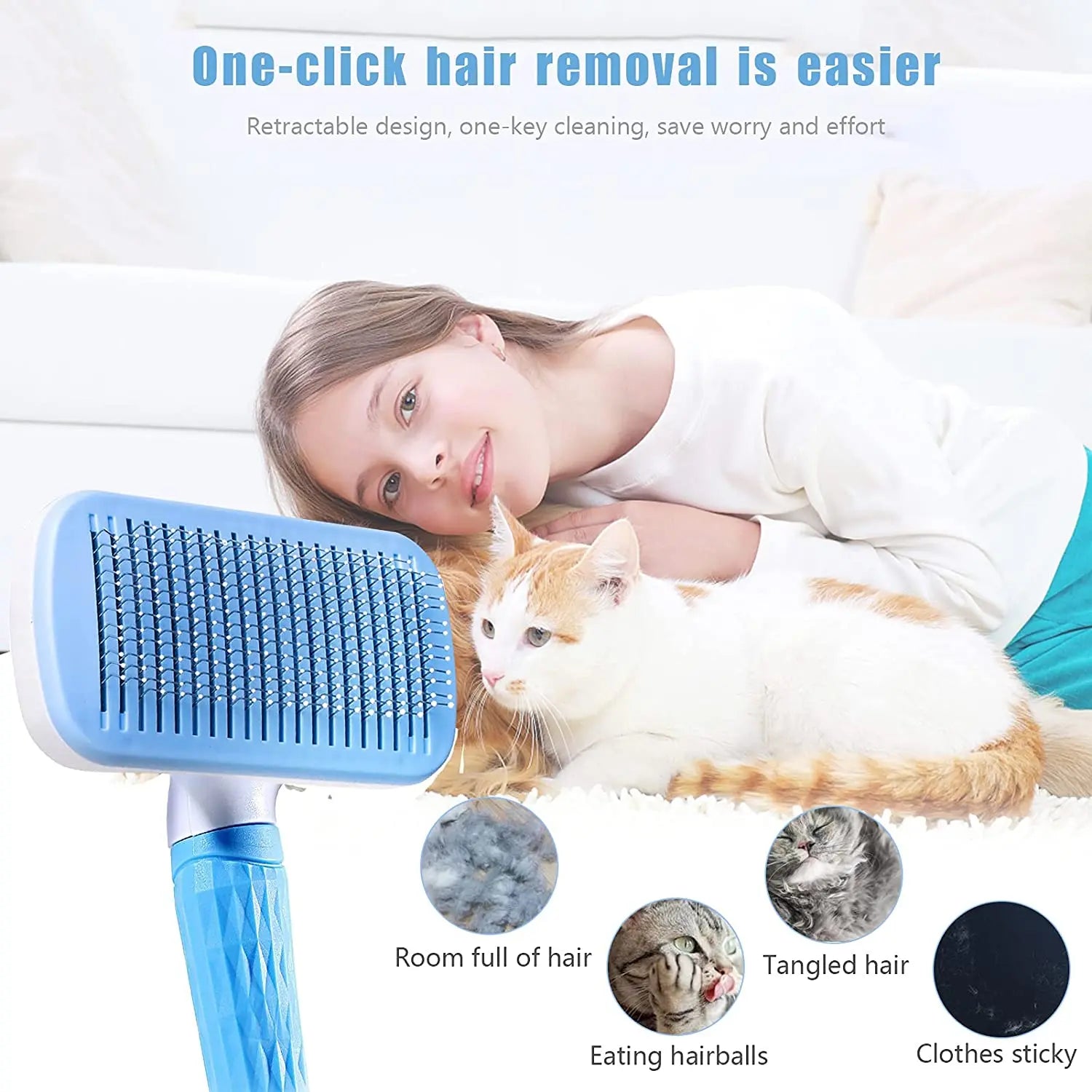Dog & Cat Grooming Brush – Fur Remover & Massager