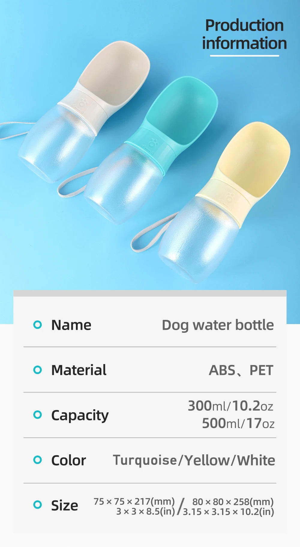 Portable Dog Water Bottle – 500ml Travel-Friendly