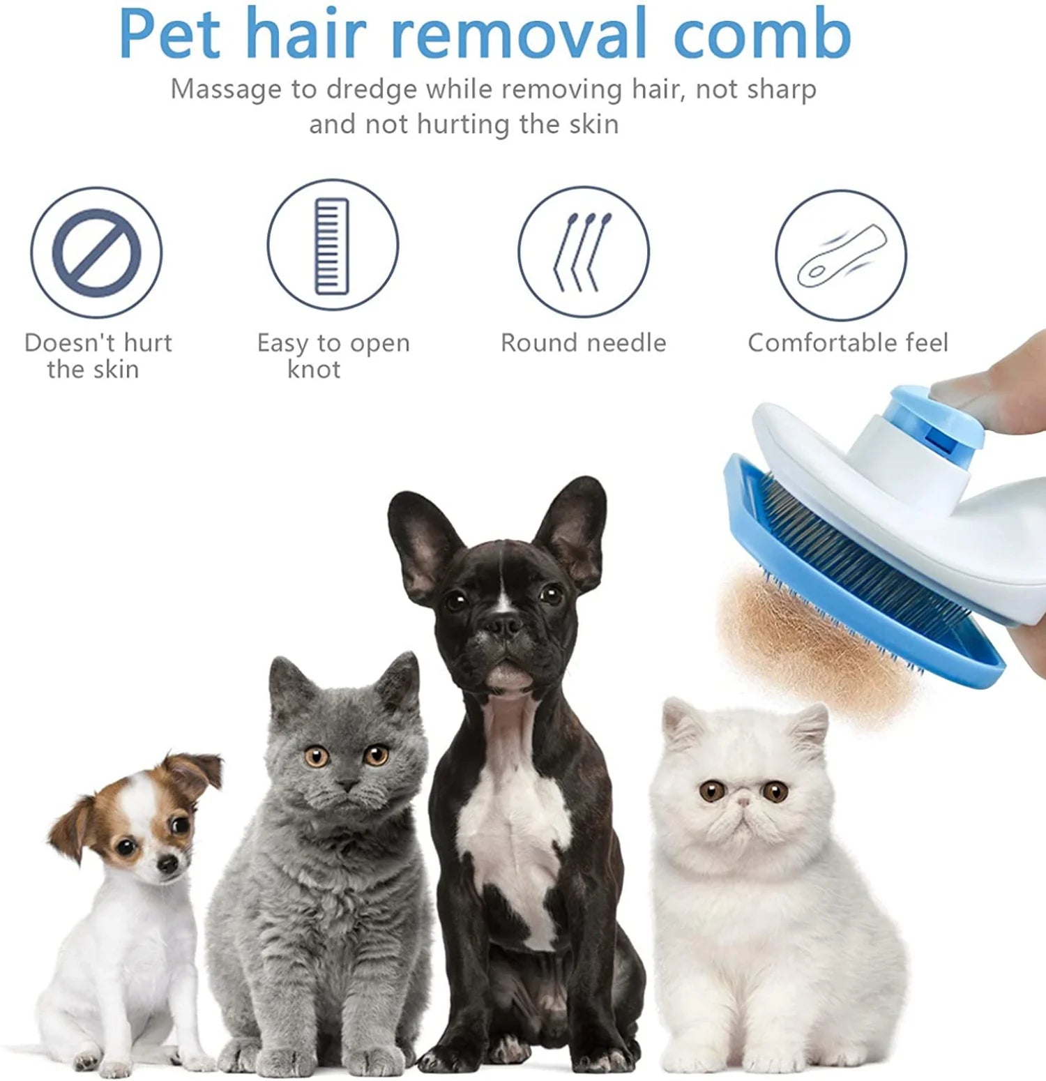 Dog & Cat Grooming Brush – Fur Remover & Massager