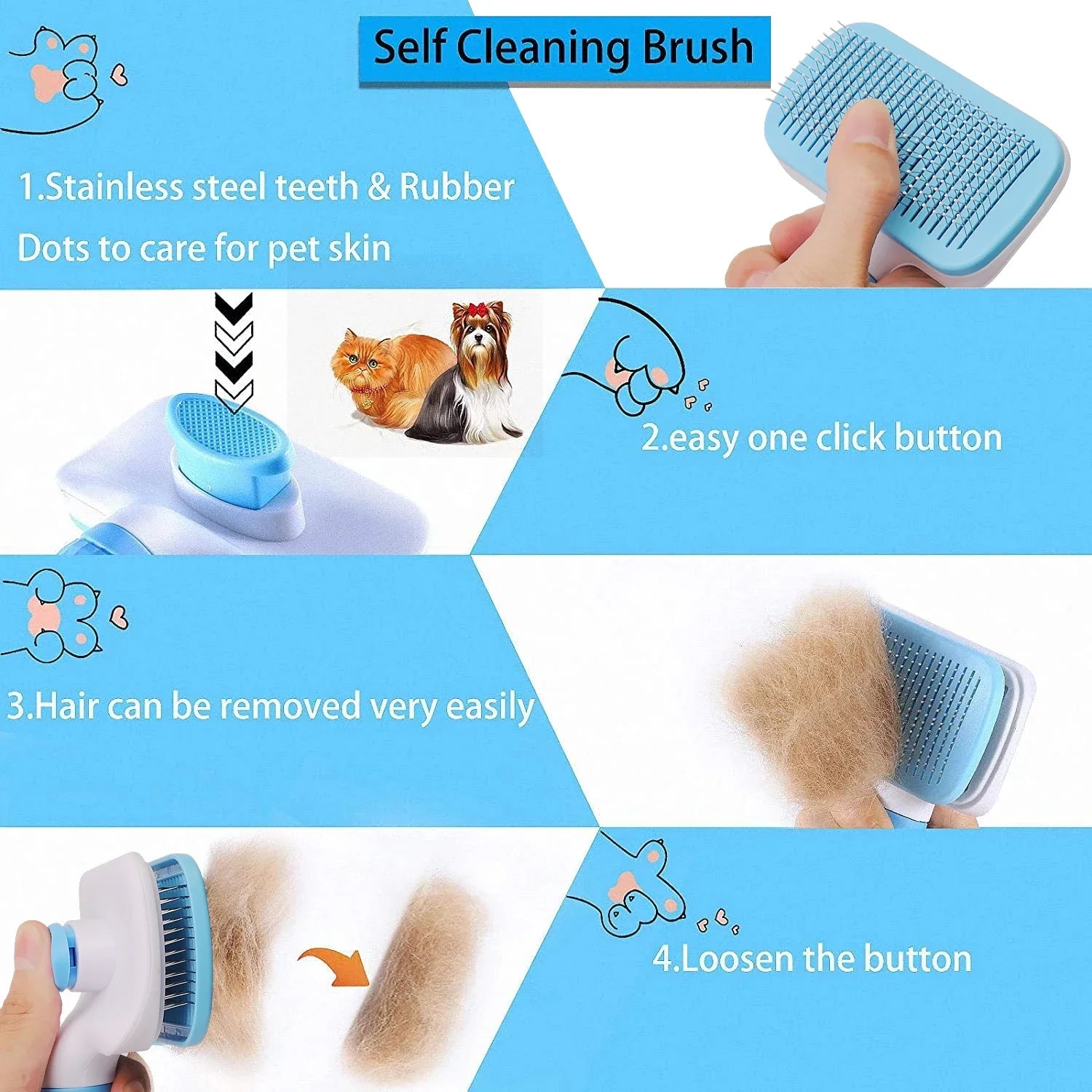 Dog & Cat Grooming Brush – Fur Remover & Massager